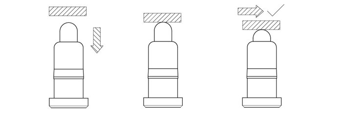 Pogo Pin 介紹插圖13 垂直下壓時,工件和彈簧針接觸